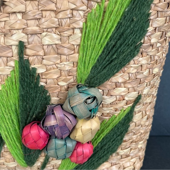 Vintage Rattan Large Beach Bag Woven Utility Grocery Reusable Book Bag Travel - Picture 2 of 10